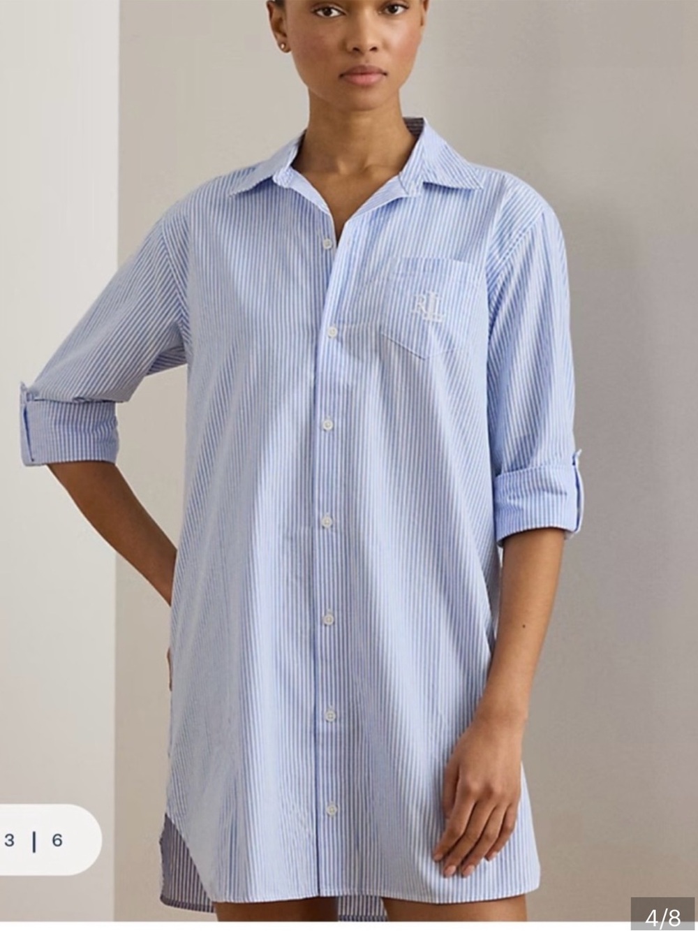 Ralph Lauren Light Blue and White Striped Sleep Shirt Size Small